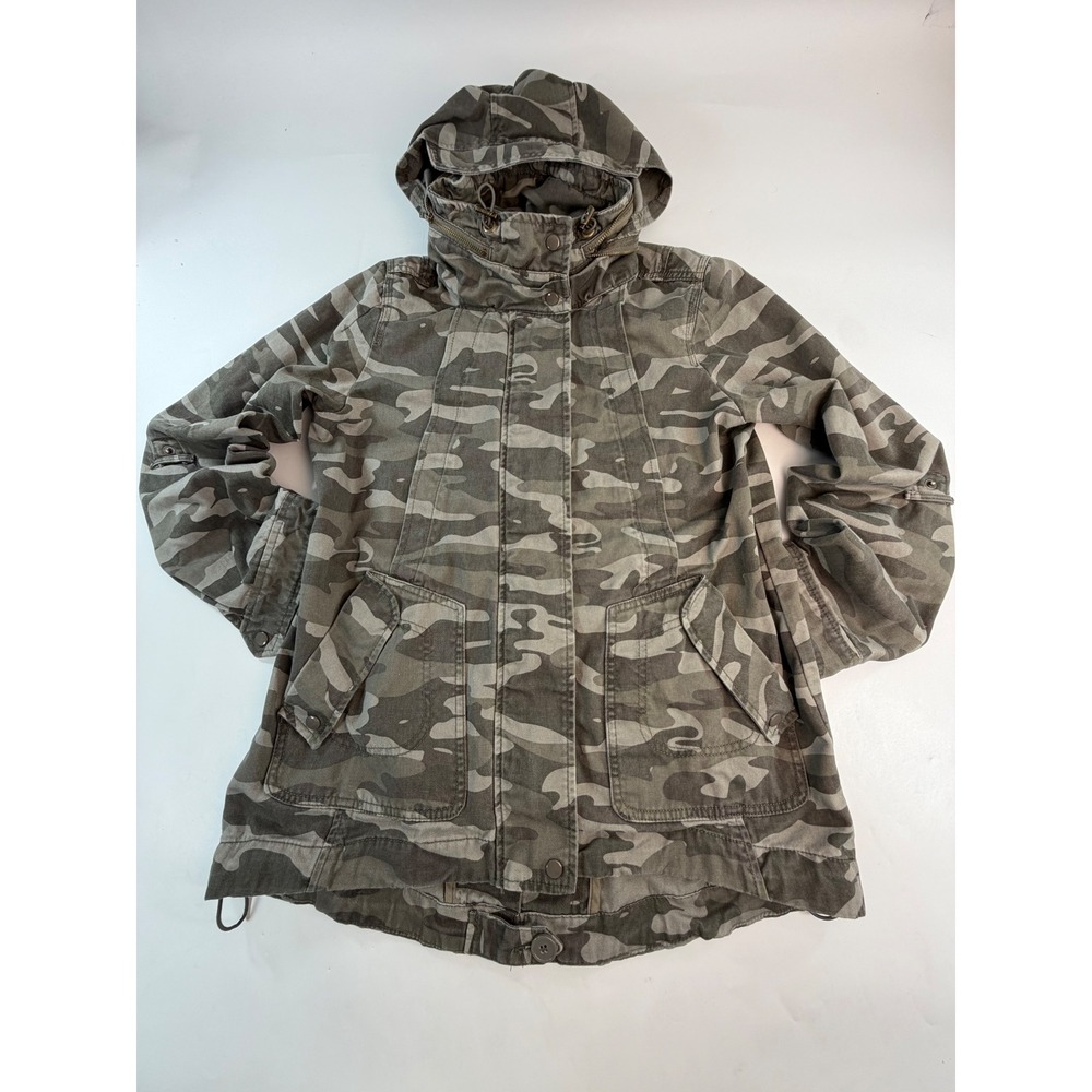 Jolt Womens Camo Utility Field Jacket Green Cotton Packable Hood Medium